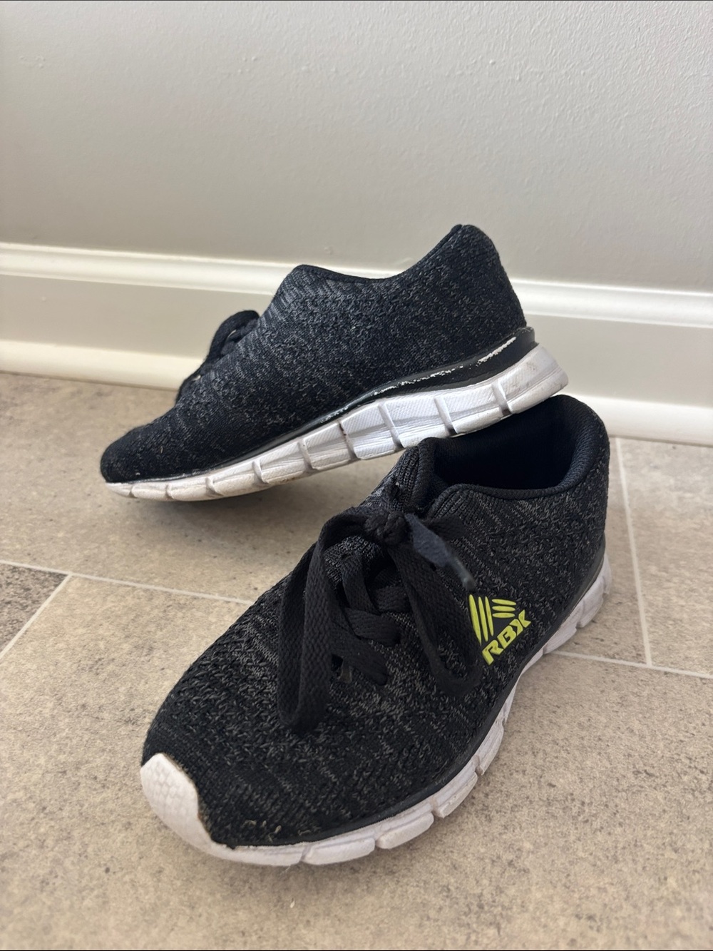 RBX Black Knit Sneakers with White Sole and Neon Yellow Logo
